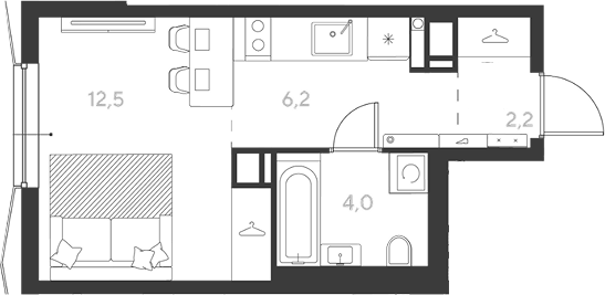 Планировка Студии 24.9 м² в ЖК «Ридз», корпус 20