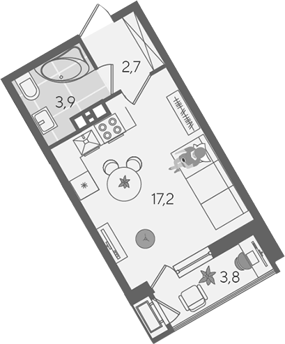 Планировка Студии 27.6 м² в ЖК «Рекорд», корпус 2