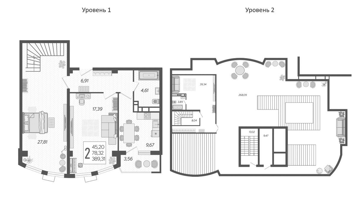 Планировка двухкомнатная 385.75 м² в ЖК «Режиссер», корпус 4