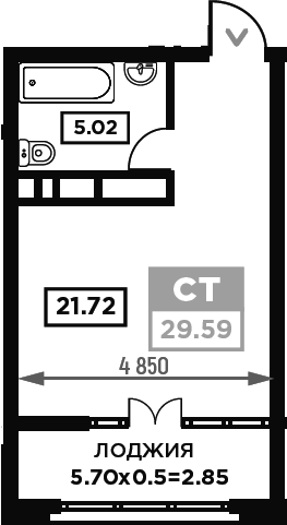 Планировка Студии 29.59 м² в ЖК «Сердце», корпус 1