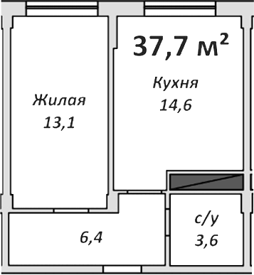 Планировка однокомнатная 37.7 м² в ЖК «Спортивный», корпус 2