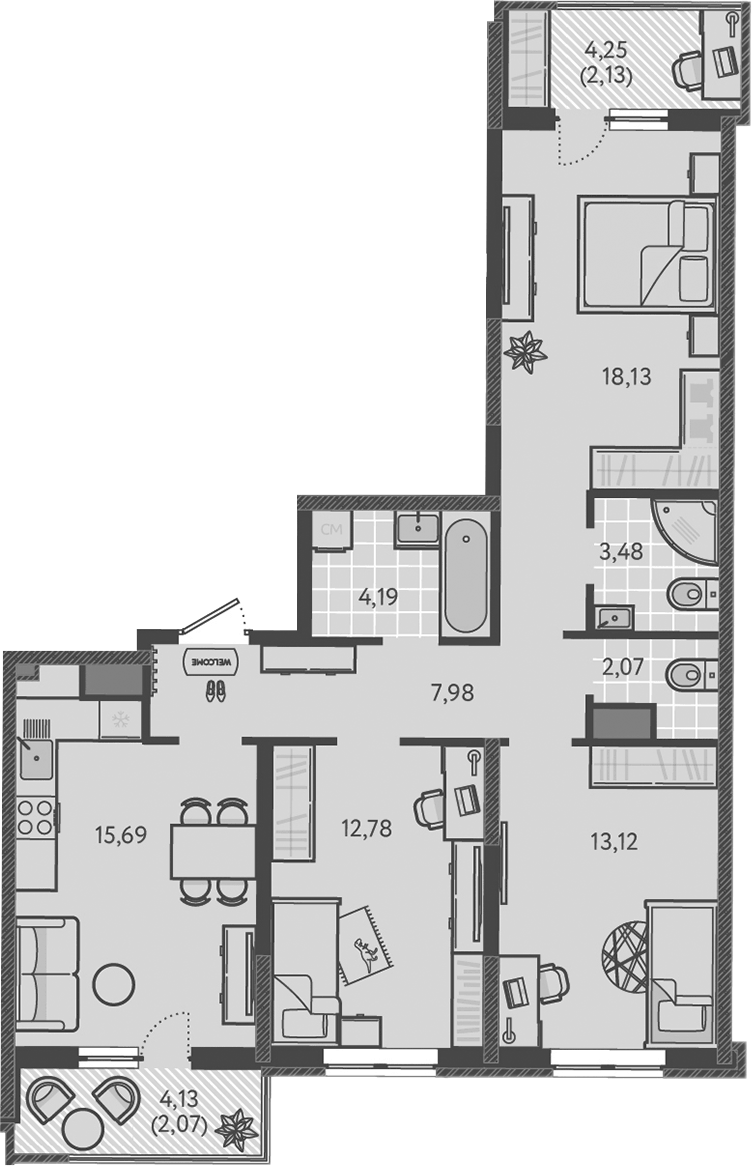 Планировка евро-4 (4Е) 81.64 м² в ЖК «Теплые края», корпус 6