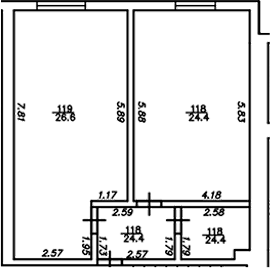 Планировка однокомнатная 60 м² в ЖК «The Manor», корпус 1