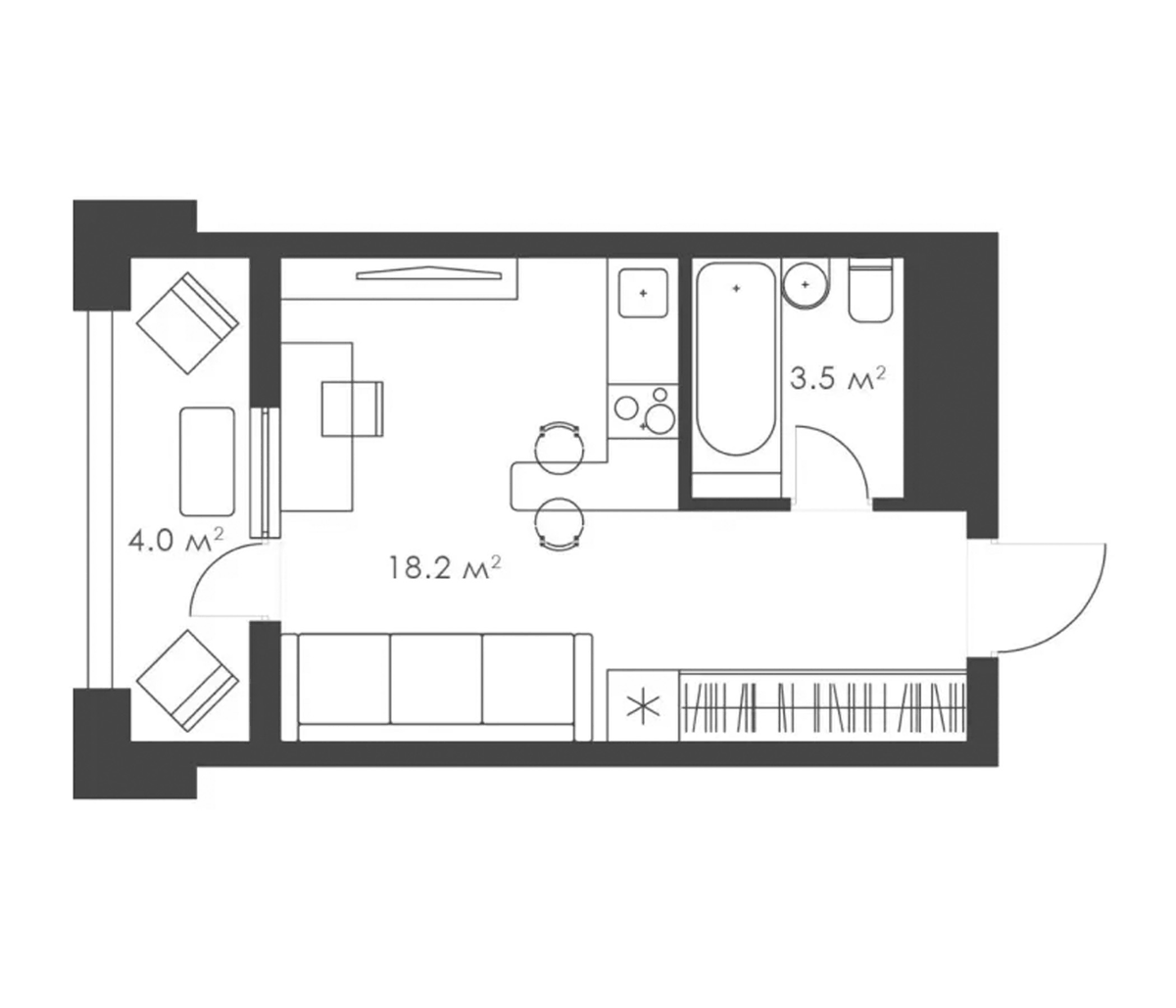 Планировка Студии 25.7 м² в ЖК «Выбор», корпус 2