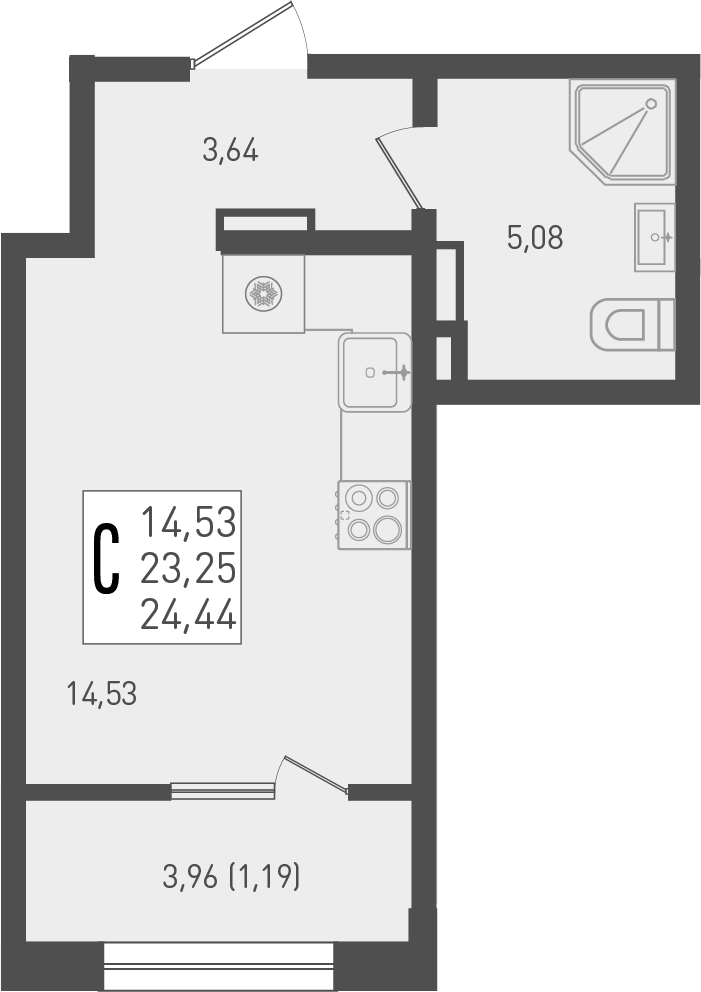 Планировка Студии 27.21 м² в ЖК «Югге», корпус 6