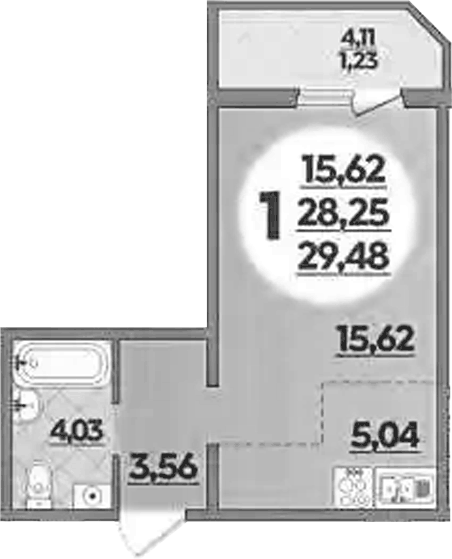 Планировка Студии 29.48 м² в ЖК «Южная долина», корпус 2