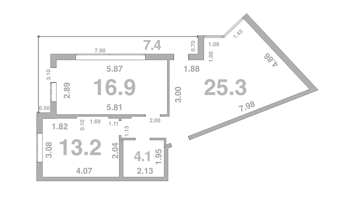 Планировка двухкомнатная 64.38 м² в ЖК «Жемчужина Мысхако», корпус 3