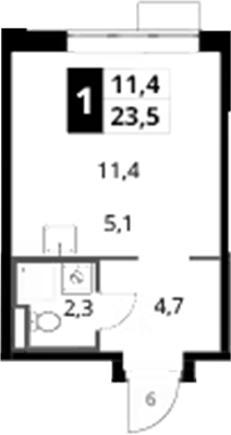 Планировка Студии 23.5 м² в ЖК «1-й Донской», корпус 3