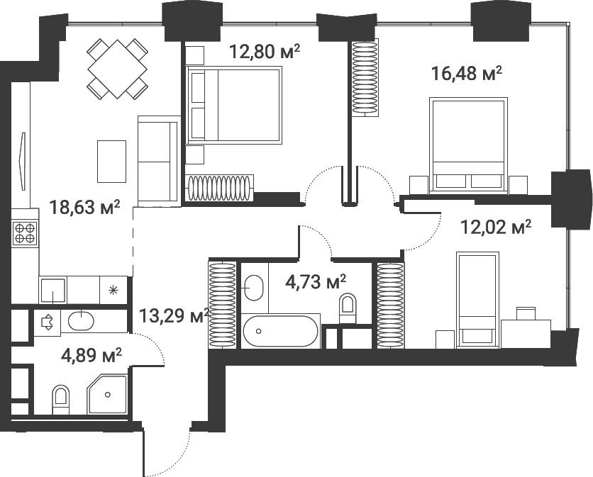 Планировка евро-4 (4Е) 80.9 м² в ЖК «Первый Нагатинский», корпус 2