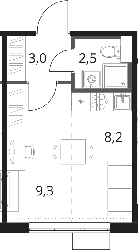 Планировка Студии 23.1 м² в ЖК «1-й Шереметьевский», корпус 5