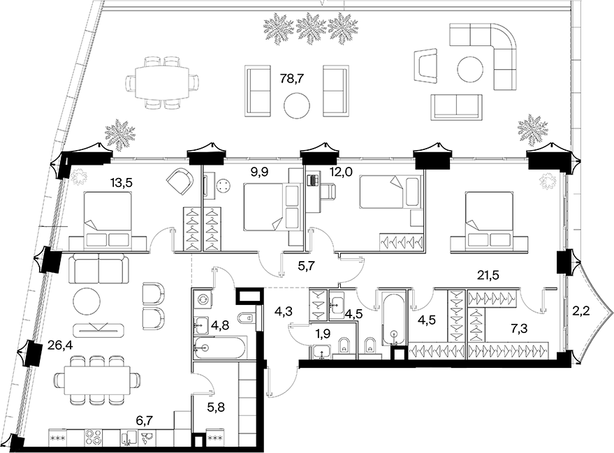 Планировка 5Е-к.кв 152.94 м² в ЖК «26 ПАРКВЬЮ», корпус 1