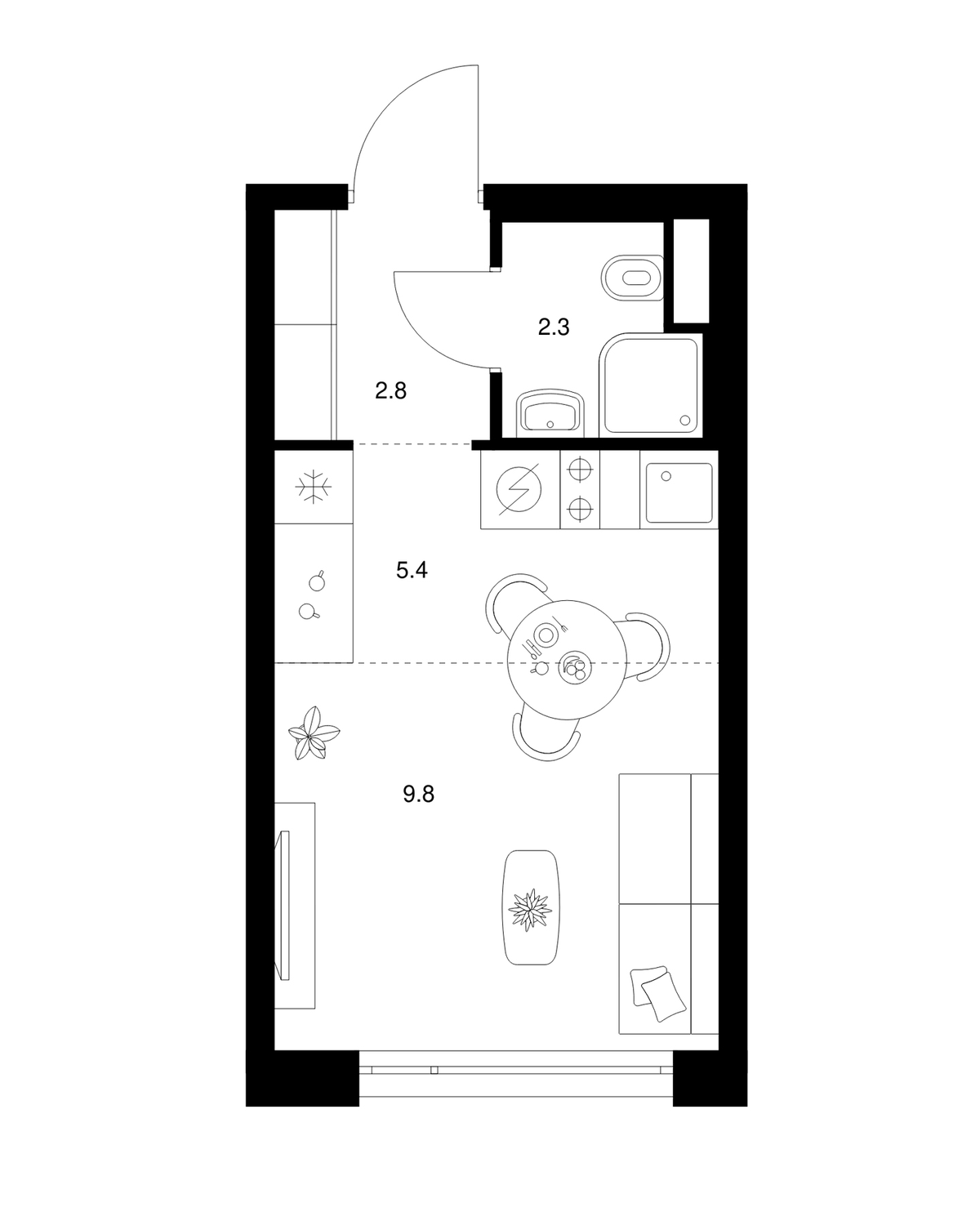 Планировка Студии 20.3 м² в ЖК «2-й Иртышский», корпус 1.1