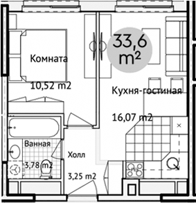 Планировка евродвушка (2Е) 34.9 м² в ЖК «Адрес», корпус 1