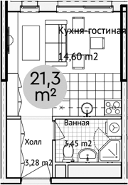 Планировка Студии 21.3 м² в ЖК «Адрес», корпус 1