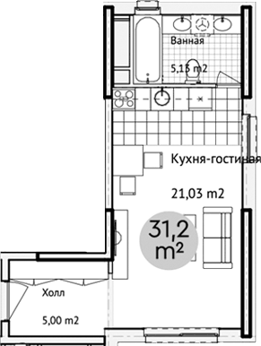 Планировка Студии 31.2 м² в ЖК «Адрес», корпус 1