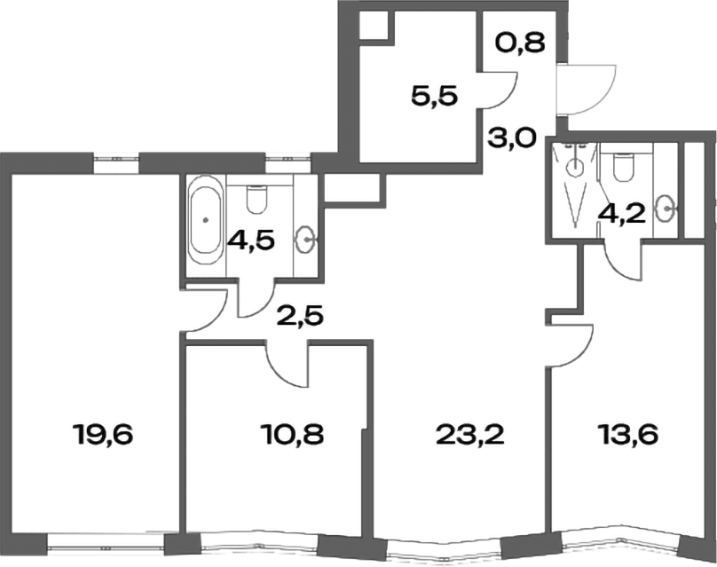 Планировка евро-4 (4Е) 87.7 м² в ЖК «Акценты», корпус 13