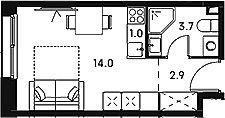 Планировка Студии 21.6 м² в ЖК «Аквилон Сигнал», корпус 1