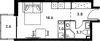 Планировка Студии 25.7 м² в ЖК «Аквилон Сигнал», корпус 2