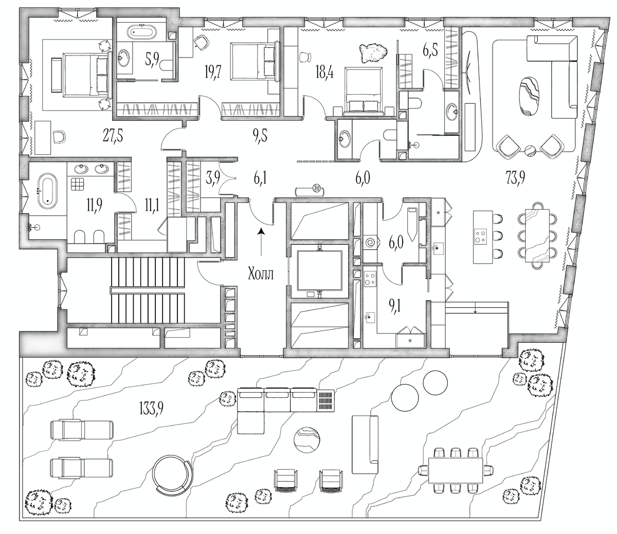 Планировка евро-4 (4Е) 269.4 м² в ЖК «Аннабель», корпус 1