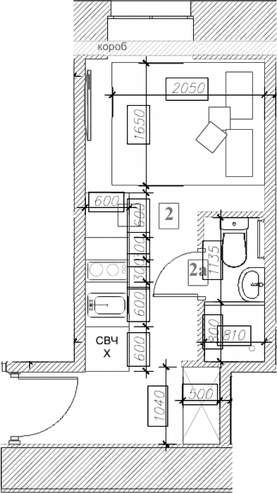 Планировка Студии 12.8 м² в ЖК «Апартаменты на Пресне», корпус 1