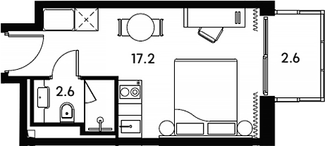 Планировка Студии 22.4 м² в ЖК «Апарт-отель Аквилон Сигнал», корпус 4