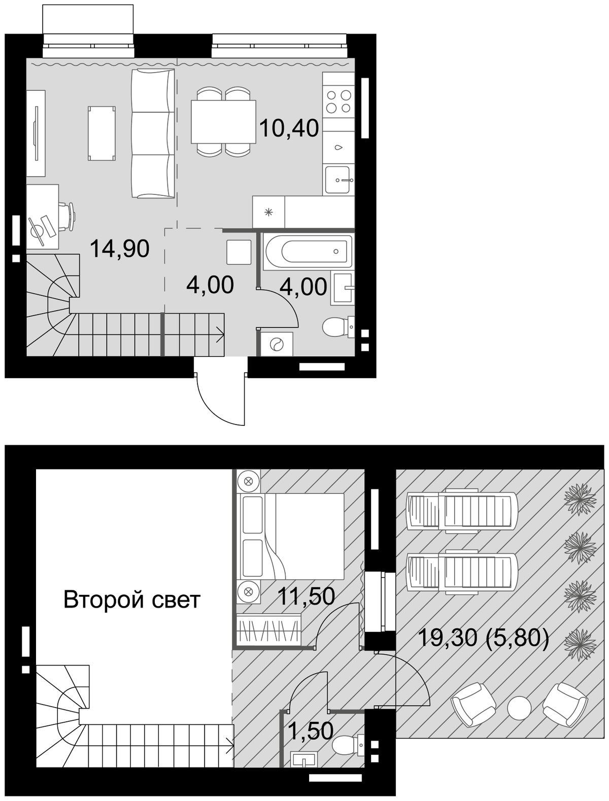 Планировка евродвушка (2Е) 52.1 м² в ЖК «Апрелевка Клаб», корпус 2