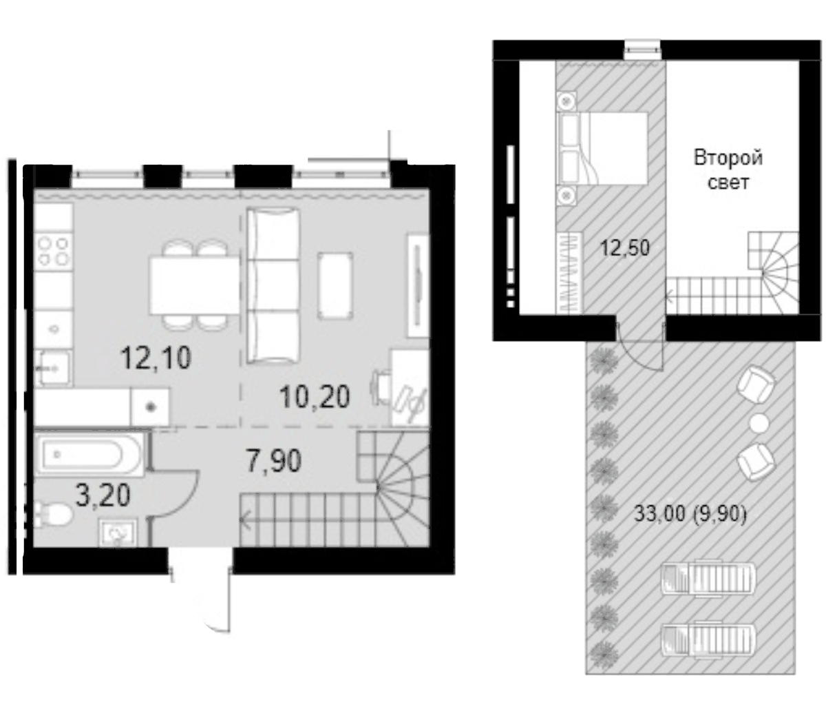 Планировка двухкомнатная 55.8 м² в ЖК «Апрелевка Клаб», корпус 3