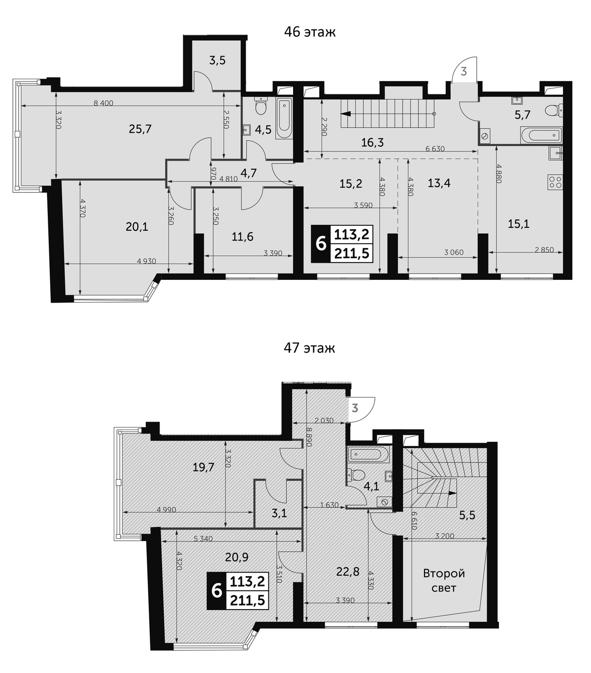 Планировка 6-к.кв 211.5 м² в ЖК «Архитектор», корпус 2
