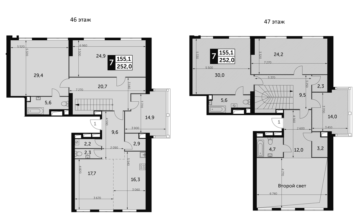 Планировка 7-к.кв 252 м² в ЖК «Архитектор», корпус 2