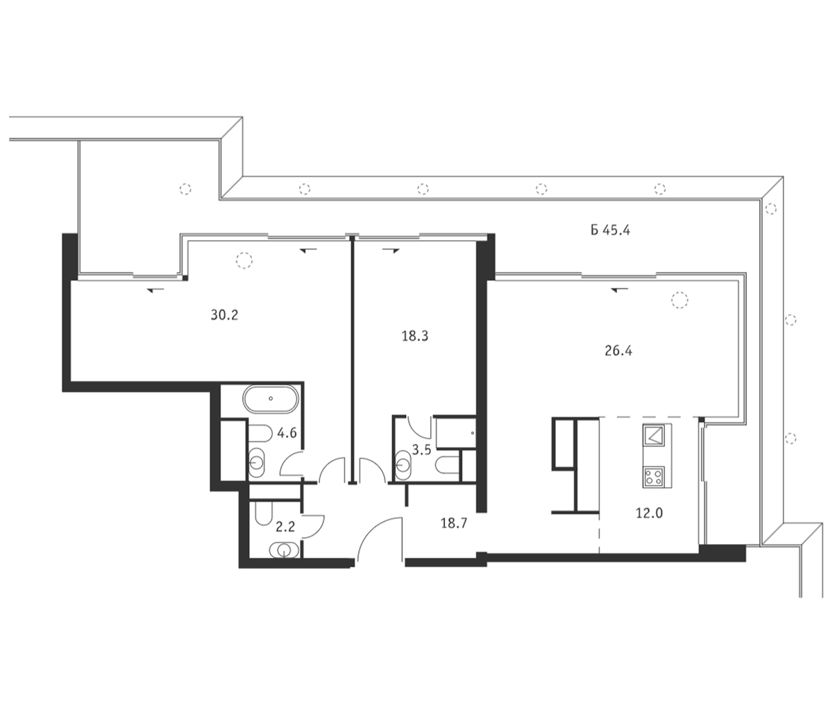 Планировка свободная планировка 129.5 м² в ЖК «Бадаевский», корпус Запад