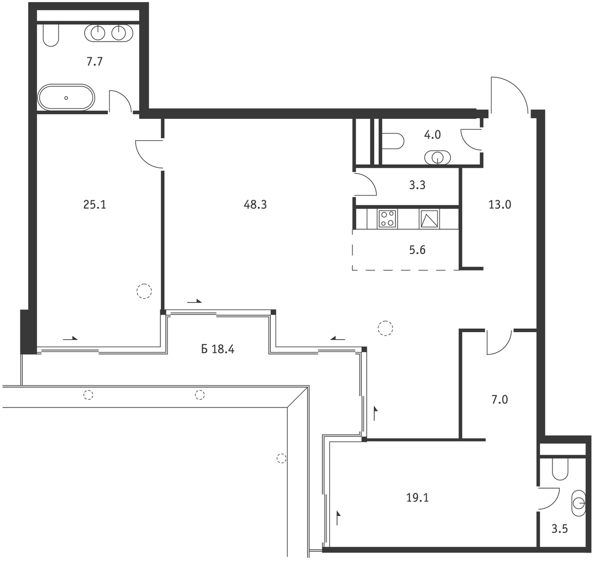 Планировка свободная планировка 144 м² в ЖК «Бадаевский», корпус Восток