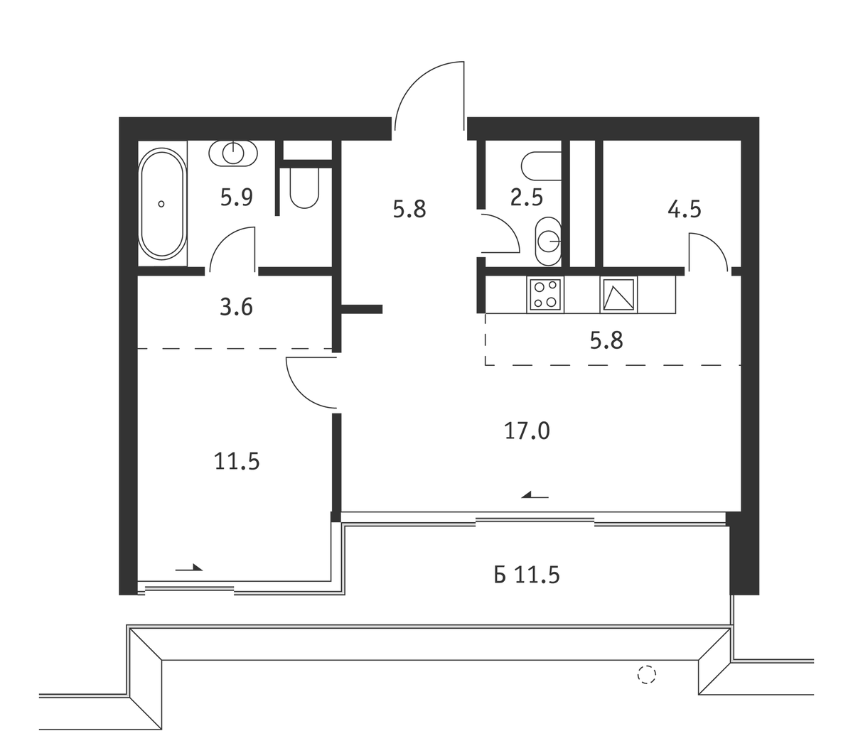 Планировка свободная планировка 60.1 м² в ЖК «Бадаевский», корпус Запад