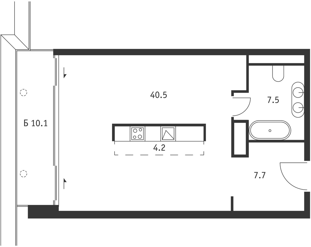 Планировка свободная планировка 62.9 м² в ЖК «Бадаевский», корпус Восток
