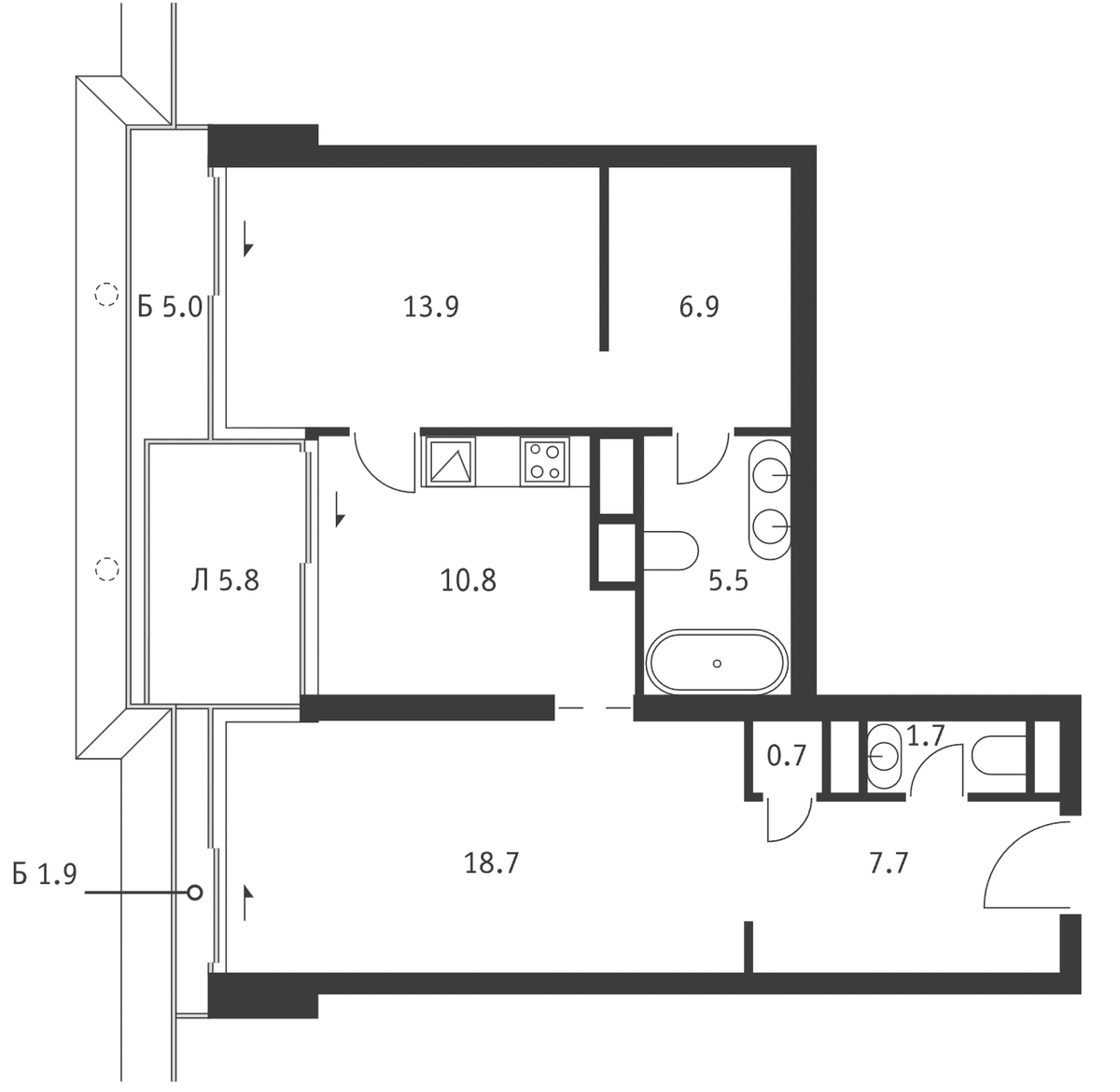Планировка свободная планировка 70.9 м² в ЖК «Бадаевский», корпус Восток