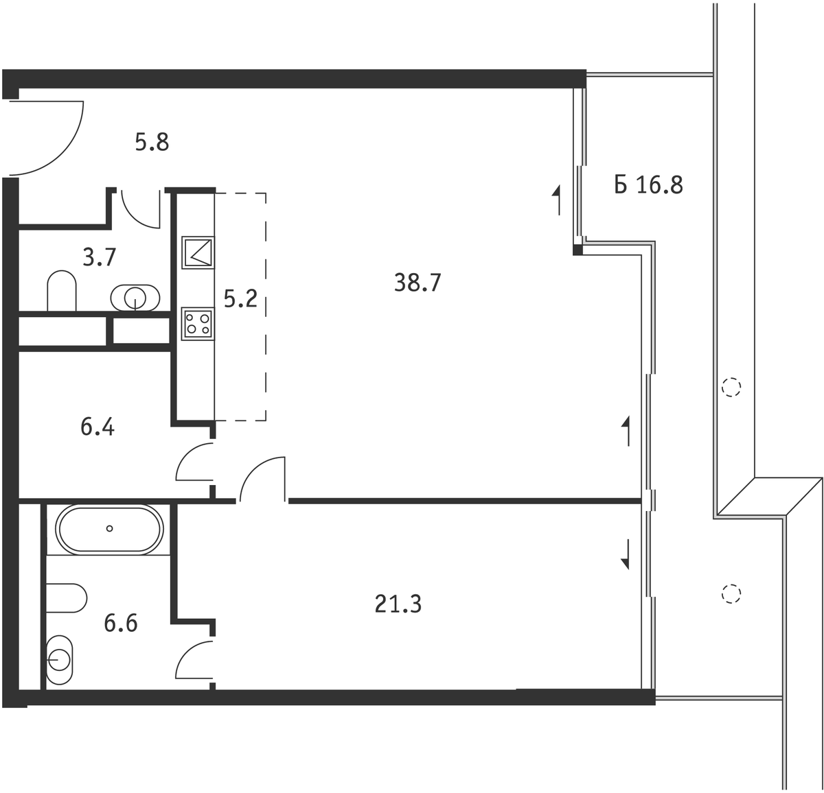 Планировка свободная планировка 92.7 м² в ЖК «Бадаевский», корпус Запад