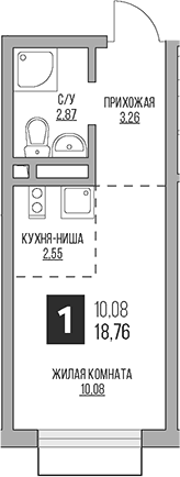 Планировка Студии 18.76 м² в ЖК «Гранель Коломенское», корпус 1.1