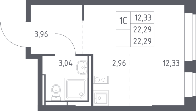 Планировка Студии 22.29 м² в ЖК «Богдановский лес», корпус 7.1