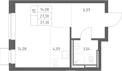 Планировка Студии 27.3 м² в ЖК «Богдановский лес», корпус 7.4