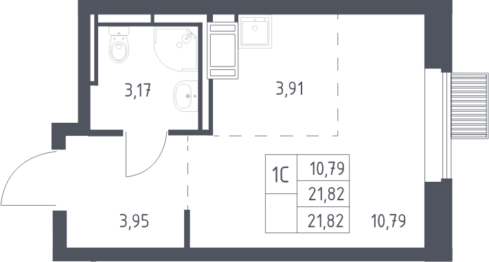 Планировка Студии 21.82 м² в ЖК «Большое Путилково», корпус 28