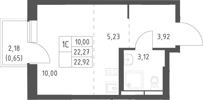 Планировка Студии 22.92 м² в ЖК «Большое Юрлово », корпус 5