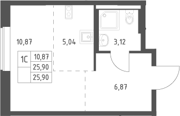 Планировка Студии 25.9 м² в ЖК «Большое Юрлово », корпус 5