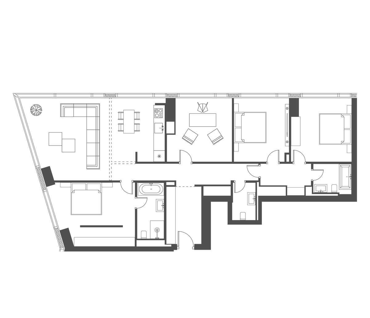 Планировка свободная планировка 153.6 м² в ЖК «Capital Towers», корпус Park Tower