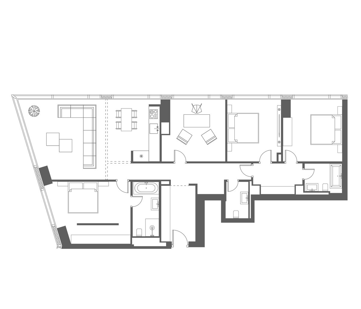 Планировка свободная планировка 155.6 м² в ЖК «Capital Towers», корпус Park Tower