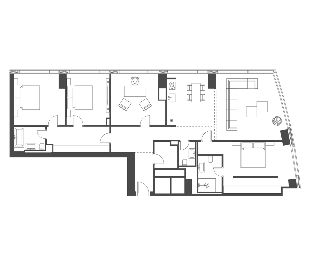 Планировка свободная планировка 163.3 м² в ЖК «Capital Towers», корпус Park Tower