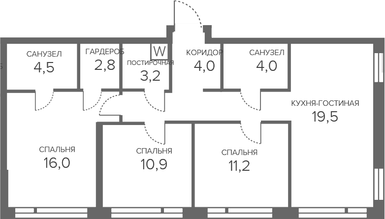 Планировка евро-4 (4Е) 83.73 м² в ЖК «Champine», корпус 3