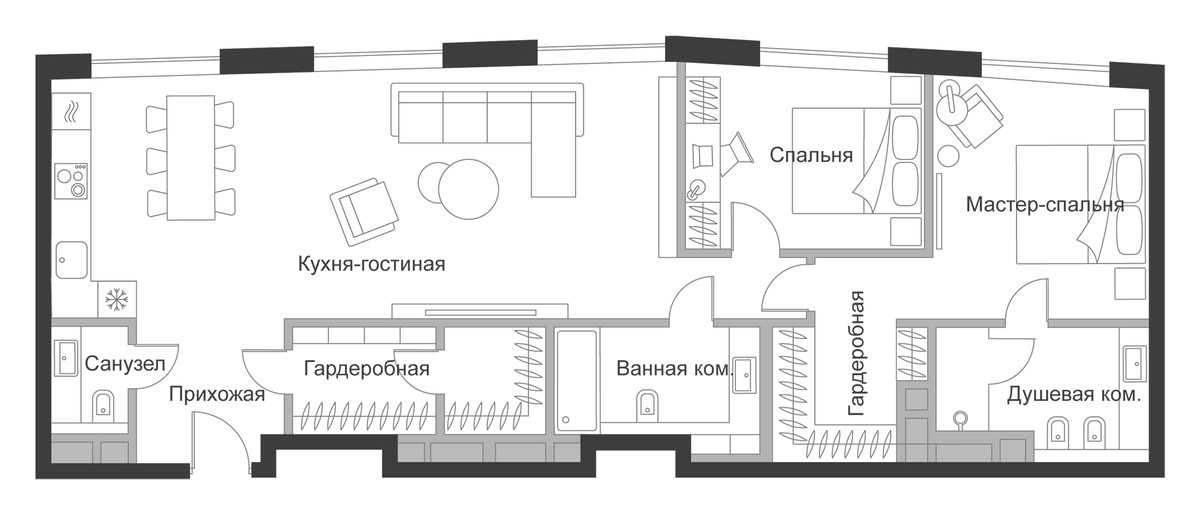 Планировка свободная планировка 62.5 м² в ЖК «Дом Чкалов», корпус Б