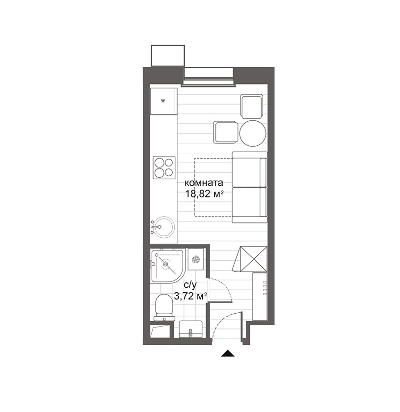 Планировка Студии 22.54 м² в ЖК «Ситимикс Новокосино», корпус 1