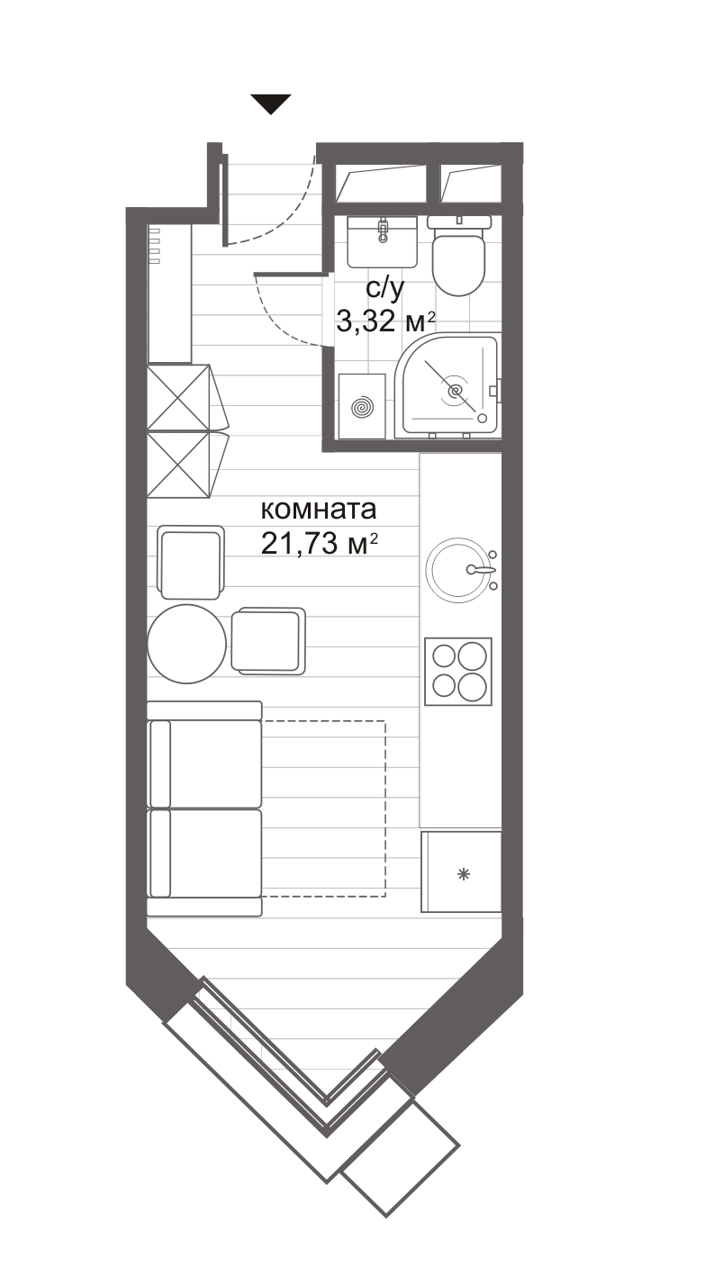 Планировка Студии 25.05 м² в ЖК «Ситимикс Новокосино», корпус 1