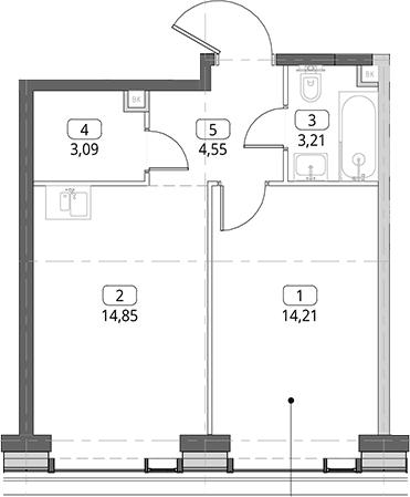 Планировка однокомнатная 39.91 м² в ЖК «СИТИДЗЕН», корпус 4