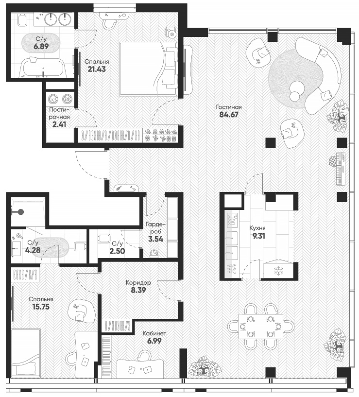 Планировка евро-4 (4Е) 168.7 м² в ЖК «Арбат 2», корпус 1